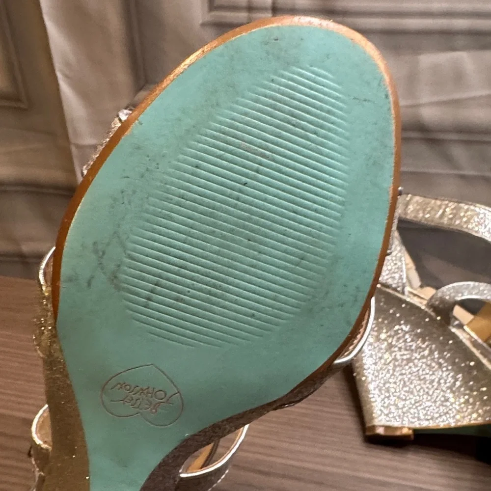 Betsey Johnson Silver Glitter Strappy Heels - Picture 4 of 8